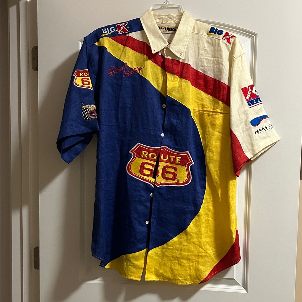 Route 66 Bold Blue and Yellow Button Down Shirt